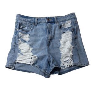 American Eagle Mom Shorts Distressed High Rise Blue Denim Distressed  Womens 6